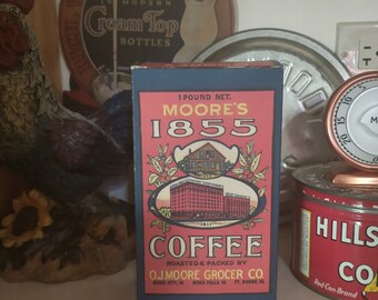 OJ Moore Grocers 1855 One Pound Roasted Coffee Lechtman Box