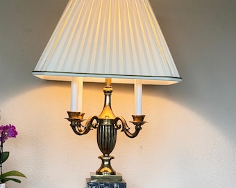 Maitland-Smith Neoclassical Marble & Brass 4-Arm Table Lamp – 36” Tall