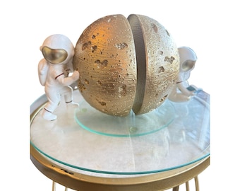 Astronaut Moon Bookends Gold Resin Space Decor Modern Cosmic Shelf Decor