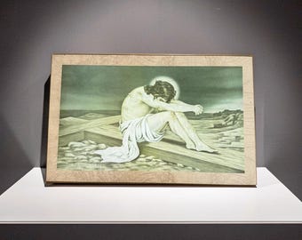 Vintage Catholic Man of Sorrows Christ of Patience Plaque After Miklós Csikós 1929