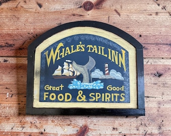 Whale’s Tail Inn Nautical Wall Sign Coastal Pub Bar Decor 18 x 15