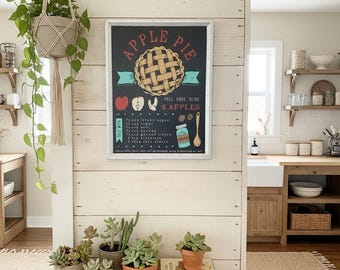 Apple Pie Recipe Chalkboard-Style Wall Art Galvanized Frame Farm Kitchen Sign