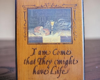 Vintage John 10:10 Religious Wood Plaque Raised Scripture Communion Decor 9x6