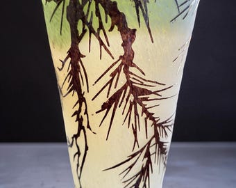 Vintage Art Glass Pine Branch Pinecone Vase 12” Schneider Le Verre Français Style