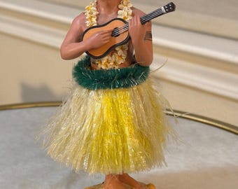 Vintage Hawaiian Hula Dancer Figurine Ukulele Player Tiki Island Souvenir Decor