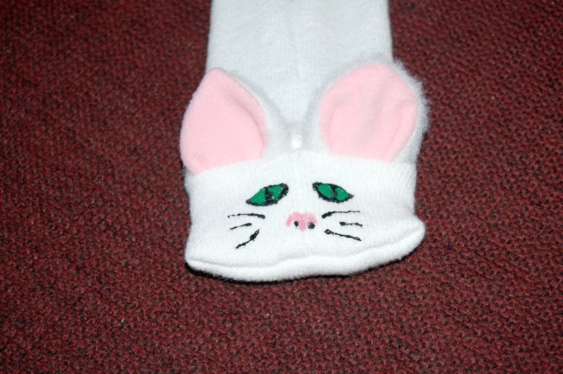 White Cat Sock Puppet Movable Mouth Nature Farm Study Aid Etsy