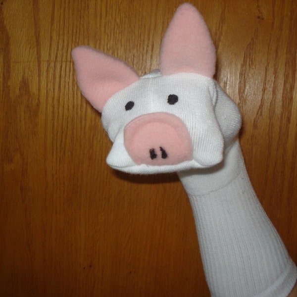 Pig Sock Puppet hand made  movable mouth farm animal