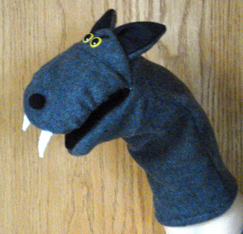 Big Bad Wolf Hand Puppet with movable mouth fangs nature puppets by margie pretend class room image 3