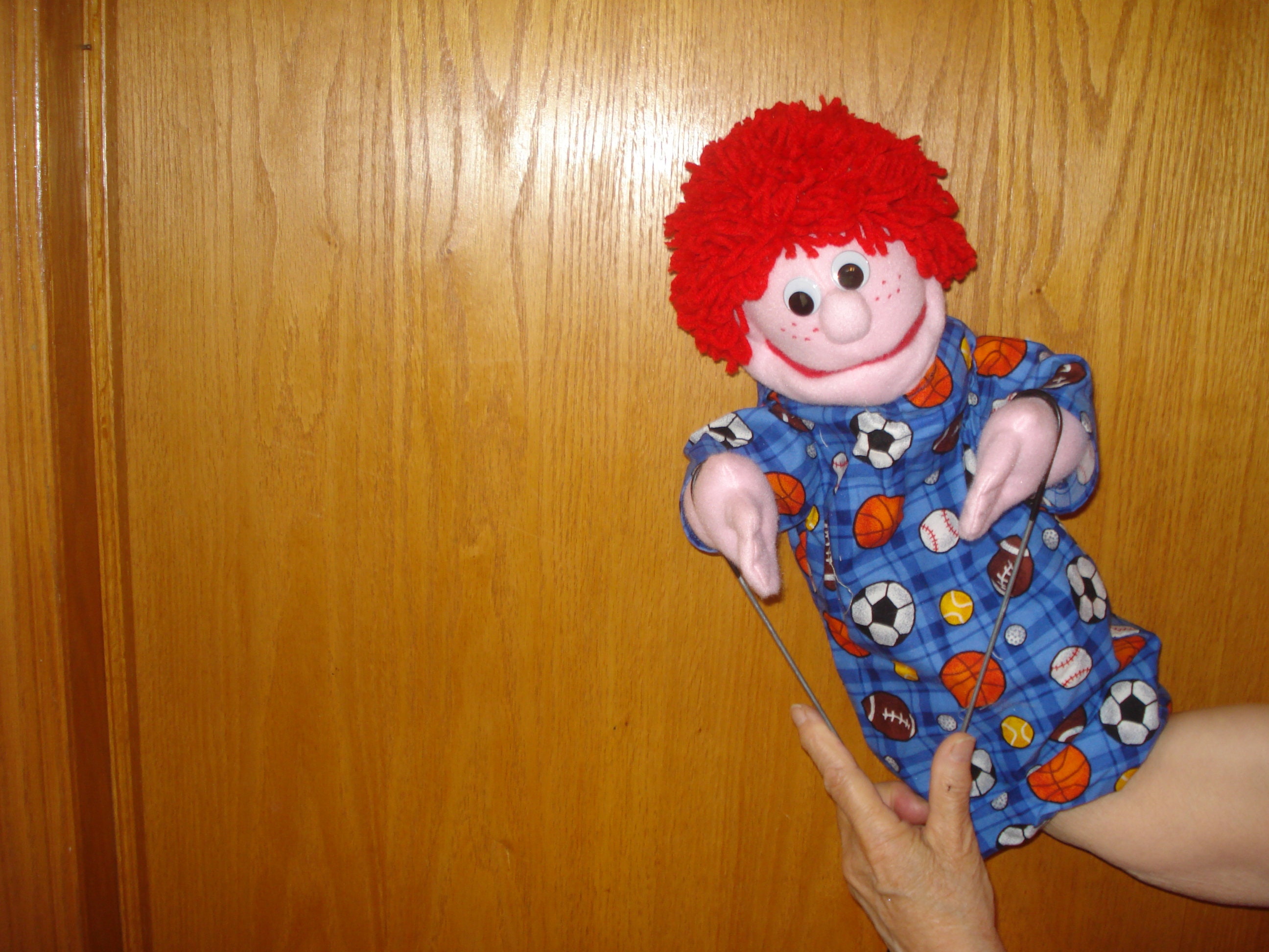 Boy red yarn hair hand puppet movable mouth 2 arm rods visual Etsy