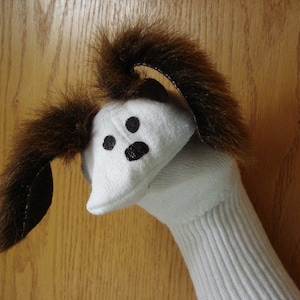 Torquoise eared Dog Puppy Sock Puppet with moveable mouth