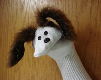 Dog sock puppet hand made brown faux ears