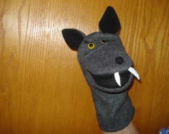 Big Bad Wolf Hand Puppet with movable mouth fangs nature puppets by margie pretend class room