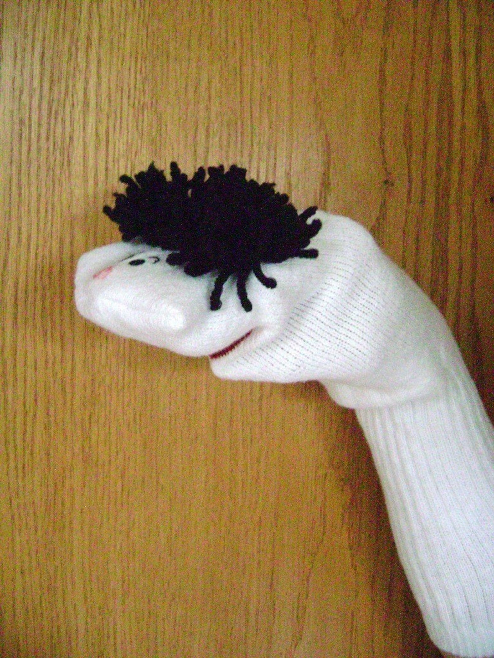Black Haired Boy Sock Puppet Appliqued Mouth Yarn Hair Hand Etsy