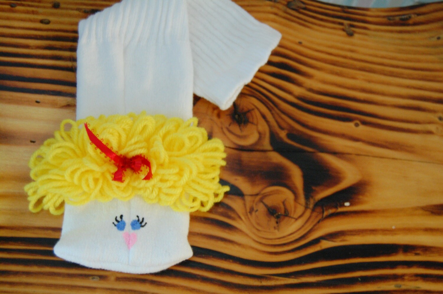 Girl Sock Puppet curly blond yarn hair from Puppets by Margie Etsy