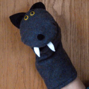 Big Bad Wolf Hand Puppet with movable mouth fangs nature puppets by margie pretend class room image 5