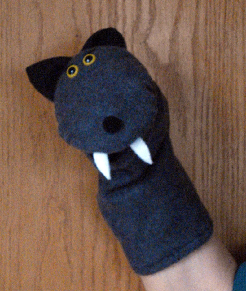 Big Bad Wolf Hand Puppet with movable mouth fangs nature puppets by margie pretend class room image 5