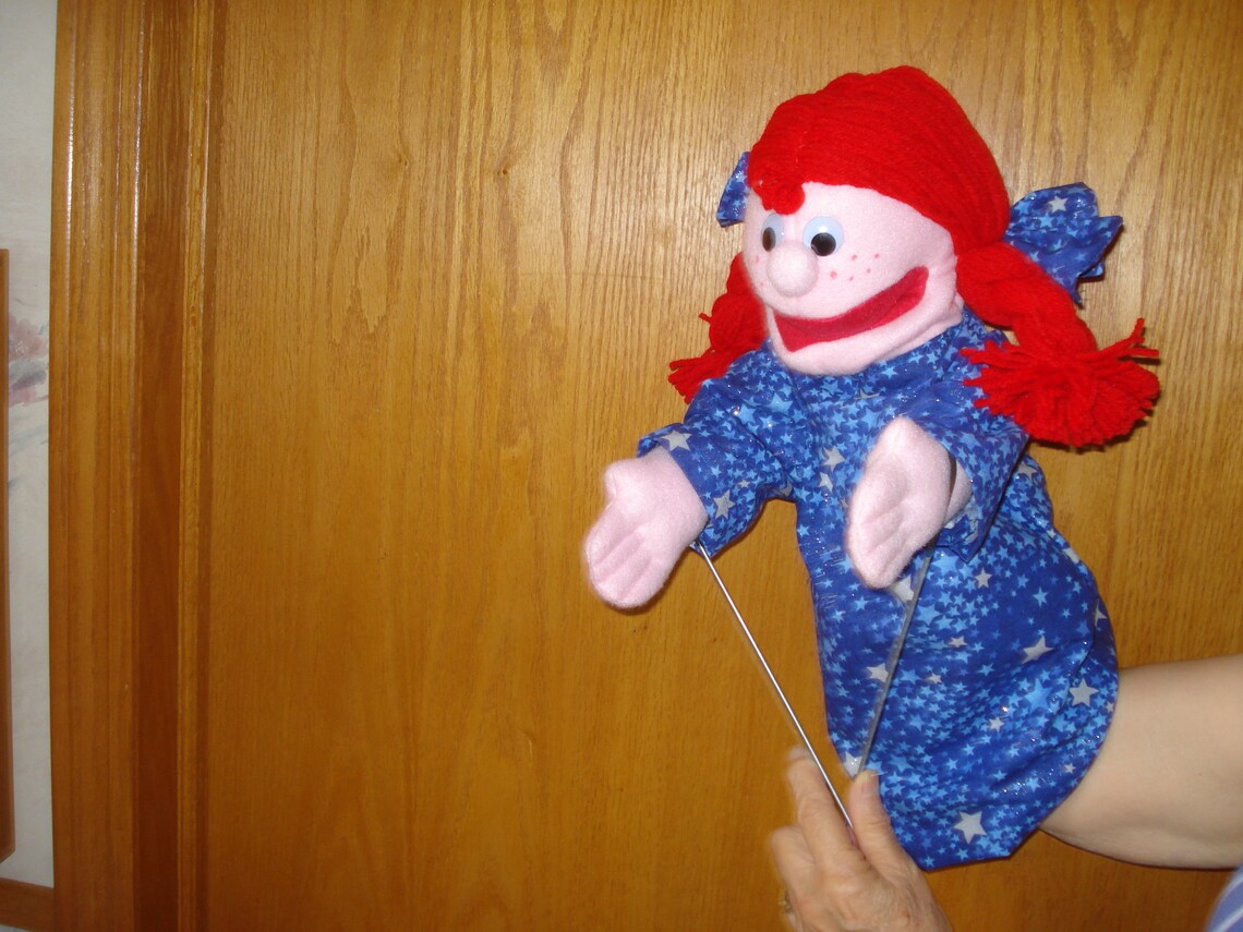 Girl Hand Puppet Movable Mouth Red Yarn Braids 18 Inches Tall Etsy