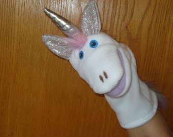 Unicorn hand puppet sewn on felt eyes