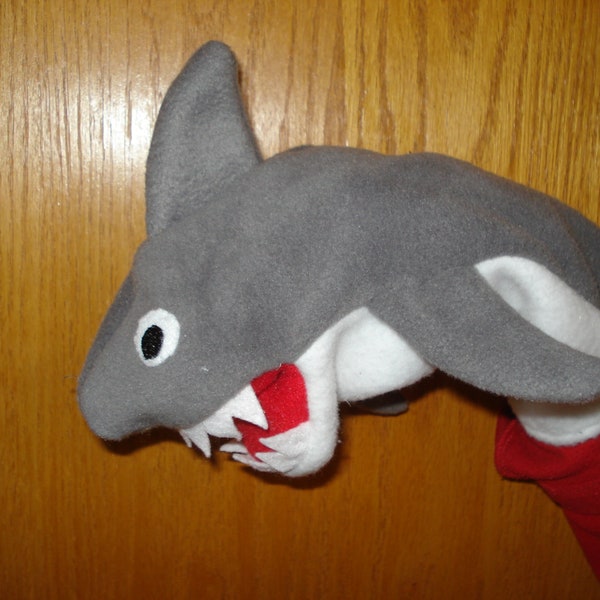 Grey hand made Shark hand puppet movable mouth