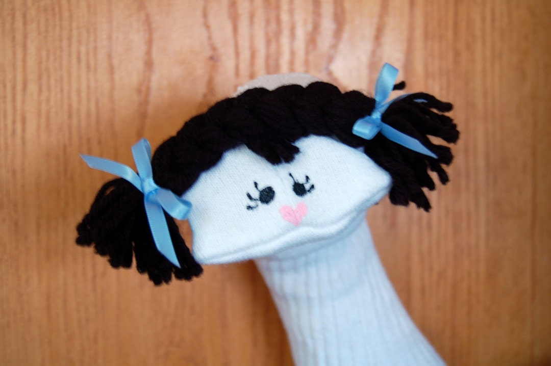Girl Sock Puppet With Movable Mouth Black Braids - Etsy