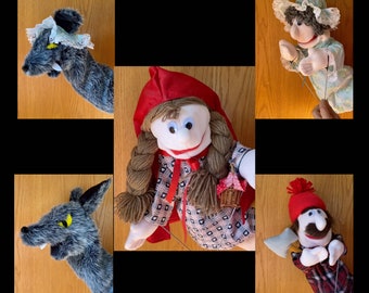 Little Red Riding Hood Set, Red Ridinghood, Grandmother, Wolf, Wolf with night cap, Woodcutter - adult size puppets Handmade - Free Shipping