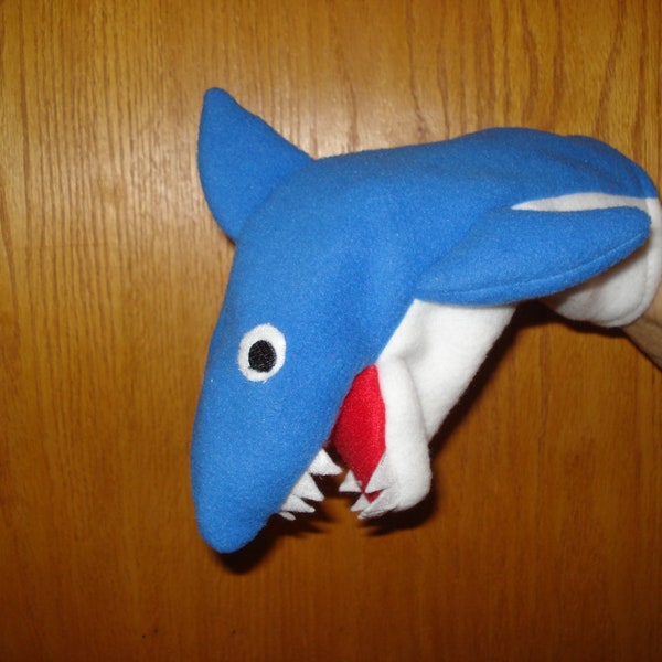 Blue Shark Hand Puppet movable mouth sewn on felt eyes