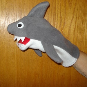 Grey hand made Shark hand puppet movable mouth