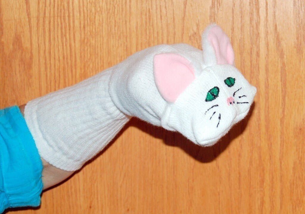 White Cat Sock Puppet Movable Mouth Nature Farm Study Aid Etsy