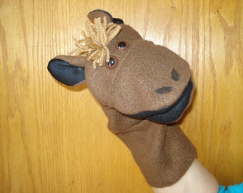 Horse hand puppet brown Pony mouth puppet