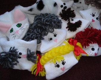 handmade Set of Eight  Family Sock Puppets social aid therapy
