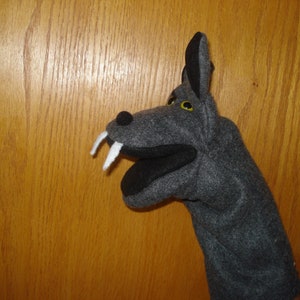 Big Bad Wolf Hand Puppet with movable mouth fangs nature puppets by margie pretend class room image 2