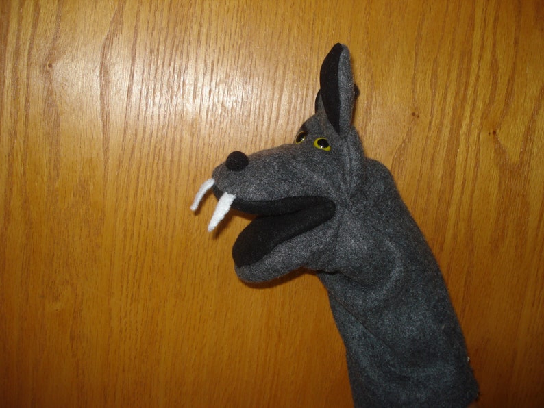 Big Bad Wolf Hand Puppet with movable mouth fangs nature puppets by margie pretend class room image 2