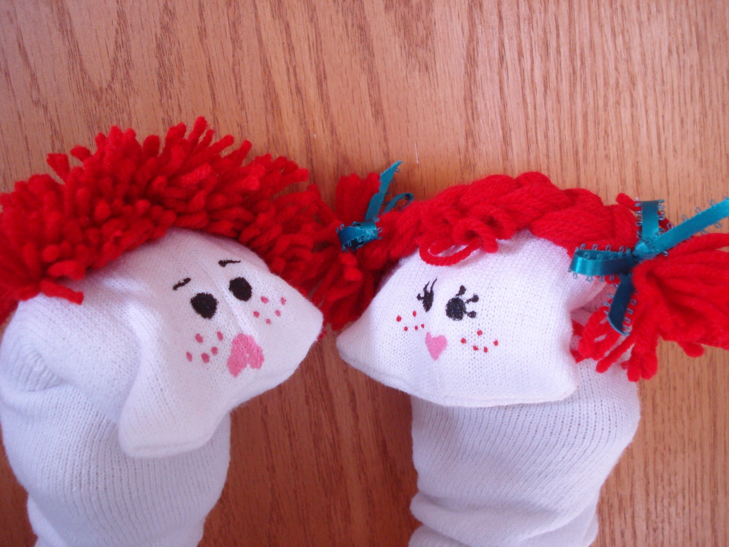 Set of 2 Sock Puppets Boy and Girl With Red Yarn Hair Daycare Etsy