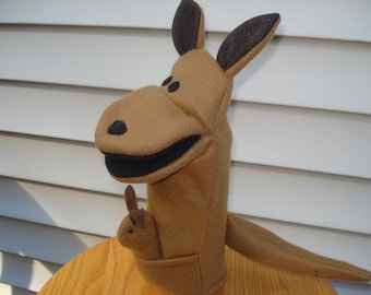 Kangaroo hand puppet movable mouth sewn on  felt eyes