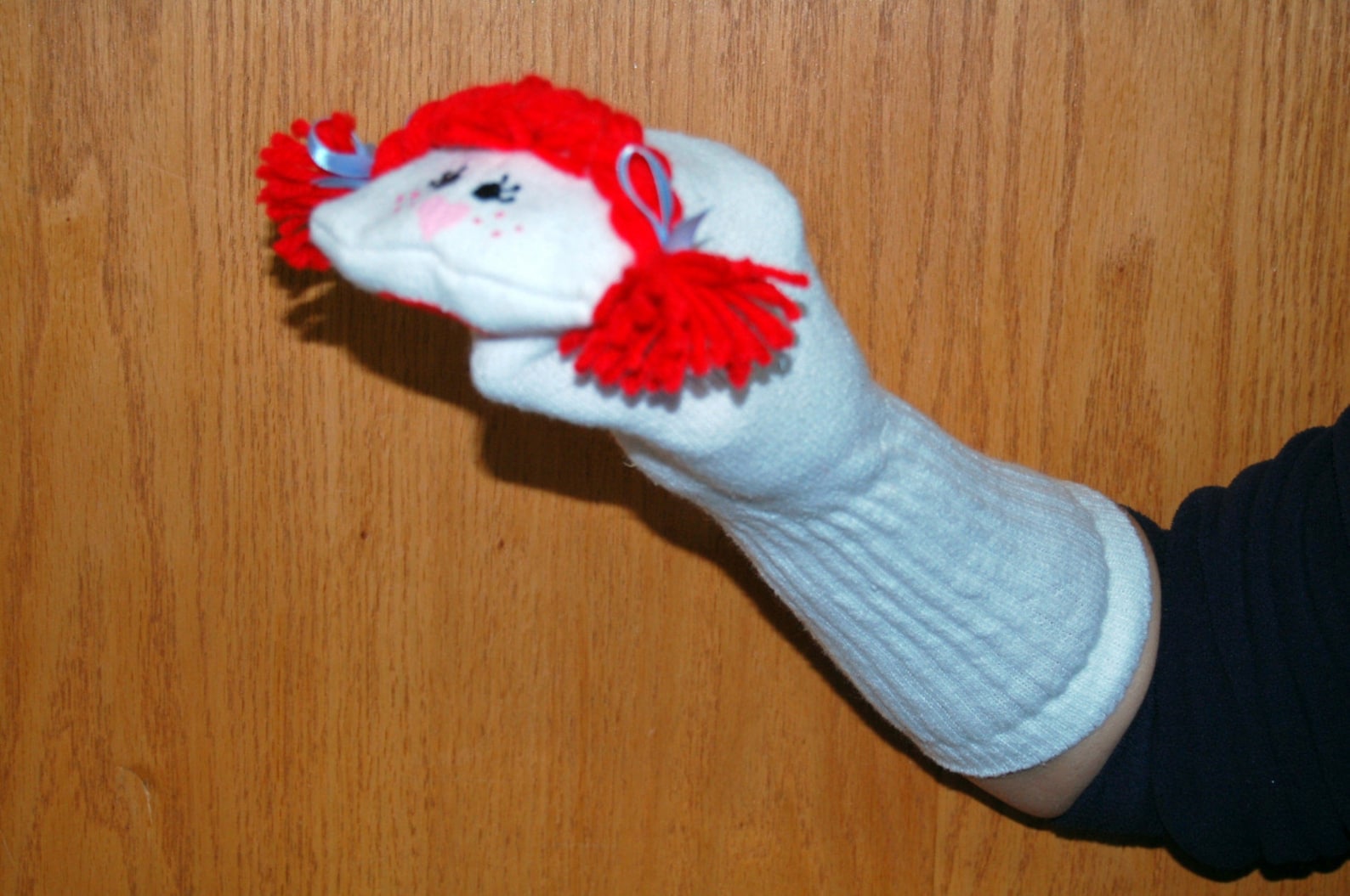Red Haired Girl Sock Puppet With Braids Class Room Educate Aid Hand