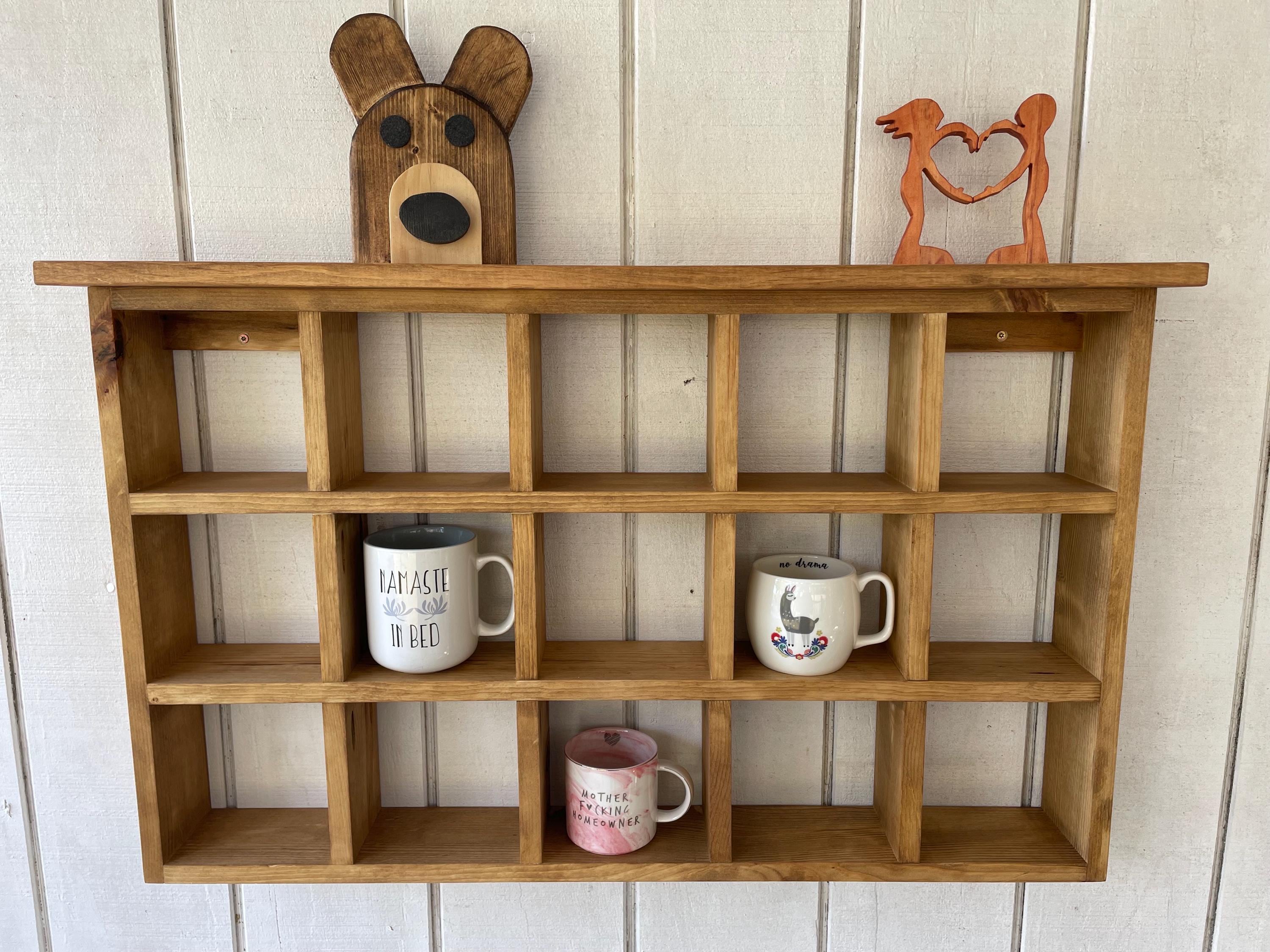 Rustic Handmade Mug Shelf With Compartments and Hook