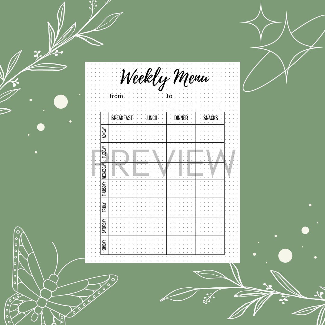 Weekly Menu Template Printable - Etsy