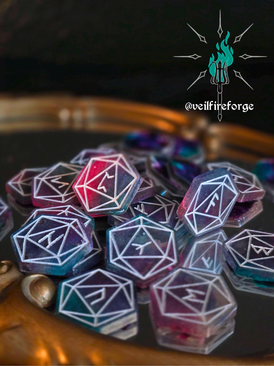 Handcrafted Resin D20 Rune Set:
