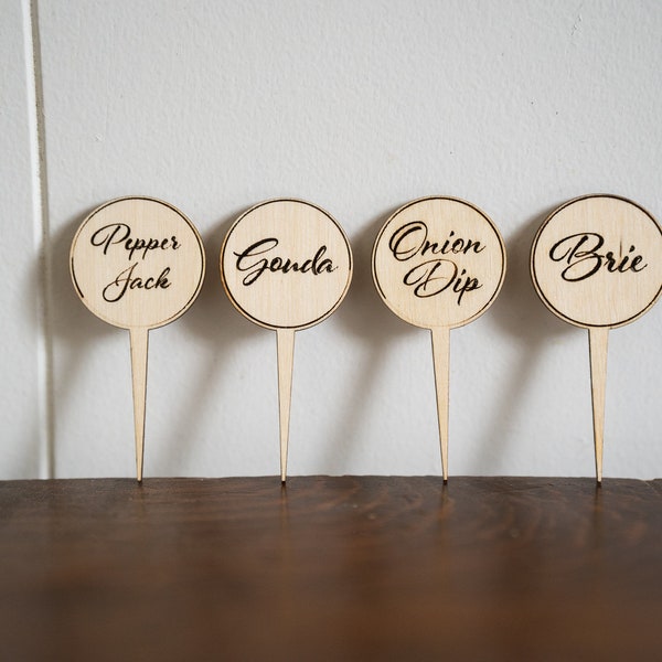 Wooden Cheese Markers, Grazing Table Prop, Charcuterie Board Accessories, Individual Cheese Names