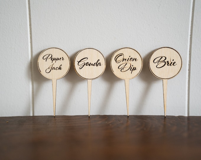 Wooden Cheese Markers, Grazing Table Prop, Charcuterie Board Accessories, Individual Cheese Names