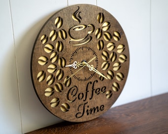 Coffee Time 3D Wooden Wall Clock, Custom Large Wall Clock, Old Town Wall Clock, Rustic Home Decor, Minimalist Decor, Wedding Gift