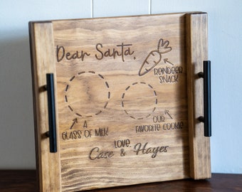 Personalized Santa Cookie Tray: Engraved Pine Wood Reindeer Snack Board