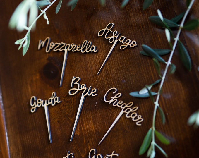 Cheese Markers Set, Grazing Table Prop, Charcuterie Board Accessories, Set of 7, Individual Cheese Names