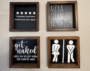 Funny Farmhouse Bathroom Wood Sign: Modern Boho Wall Decor