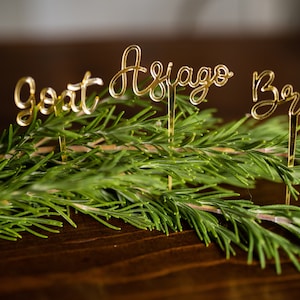 Gold Cheese Markers Set, Grazing Table Prop, Charcuterie Board Accessories, Set of 7, Individual Cheese Names