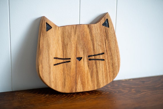 Handmade Cat Cheese Board: Oak Wood Charcuterie Board