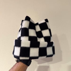 Black Check Super Cozy 4 Point Beanie