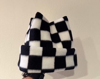 Black Check Super Cozy 4 Point Beanie