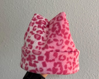 Pink Leopard Super Cozy 4 Point Beanie