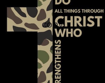 Camo Cross, Phillippians 4:13, PNG, Digital Download, I can do all things through Christ, Religious